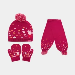 Regatta Peppa Pig Knitted Pom Pom Hat Scarf And Glove Set